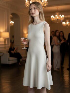 Azadeh San Francisco Cream Knit Fit‎ & Flare Sleeveless Dress